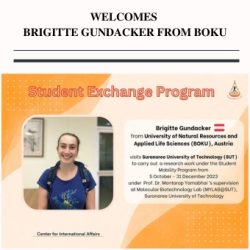 SUT’s Student Mobility Program Welcomes Brigitte Gundacker from BOKU