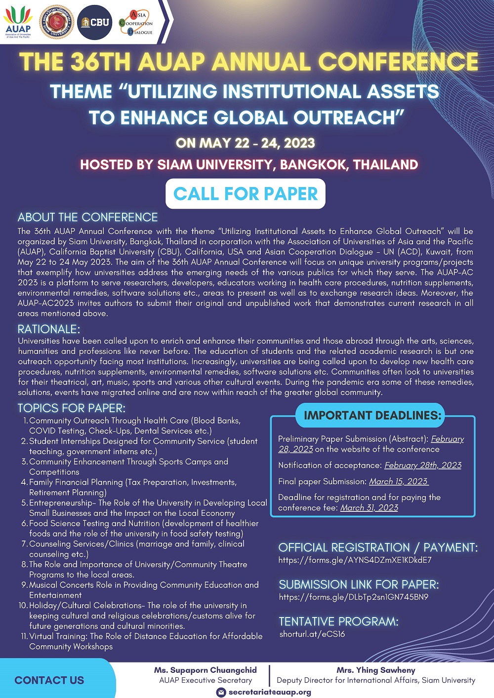 Call for Paper for the 36th AUAP Annual Conference, Deadline March 31