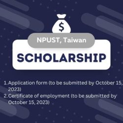 Elite Scholarship for lecturer from NPUST, Taiwan, Deadline: October 15, 2023