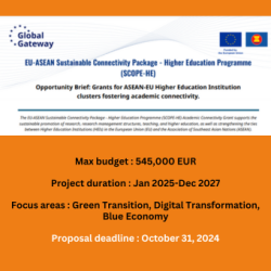 Call for EU-ASEAN Connectivity Grants: Proposal deadline : October 31, 2024